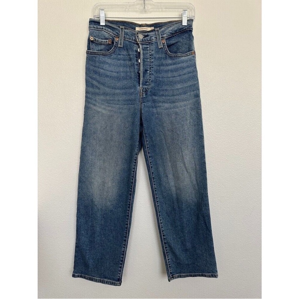 Levi's Ribcage Straight Leg Jeans Button Fly Medium Wash Blue Women's Size 27x27